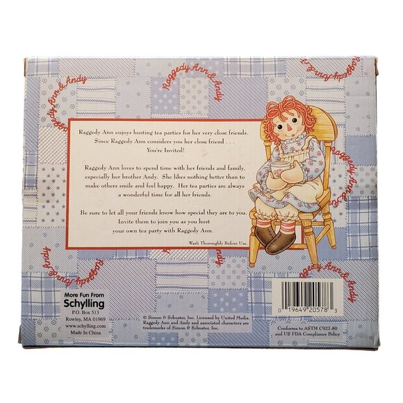 Schylling Raggedy Ann & Andy 13-Piece Tea Set Children Play Pretend Tea Party - Picture 2 of 4